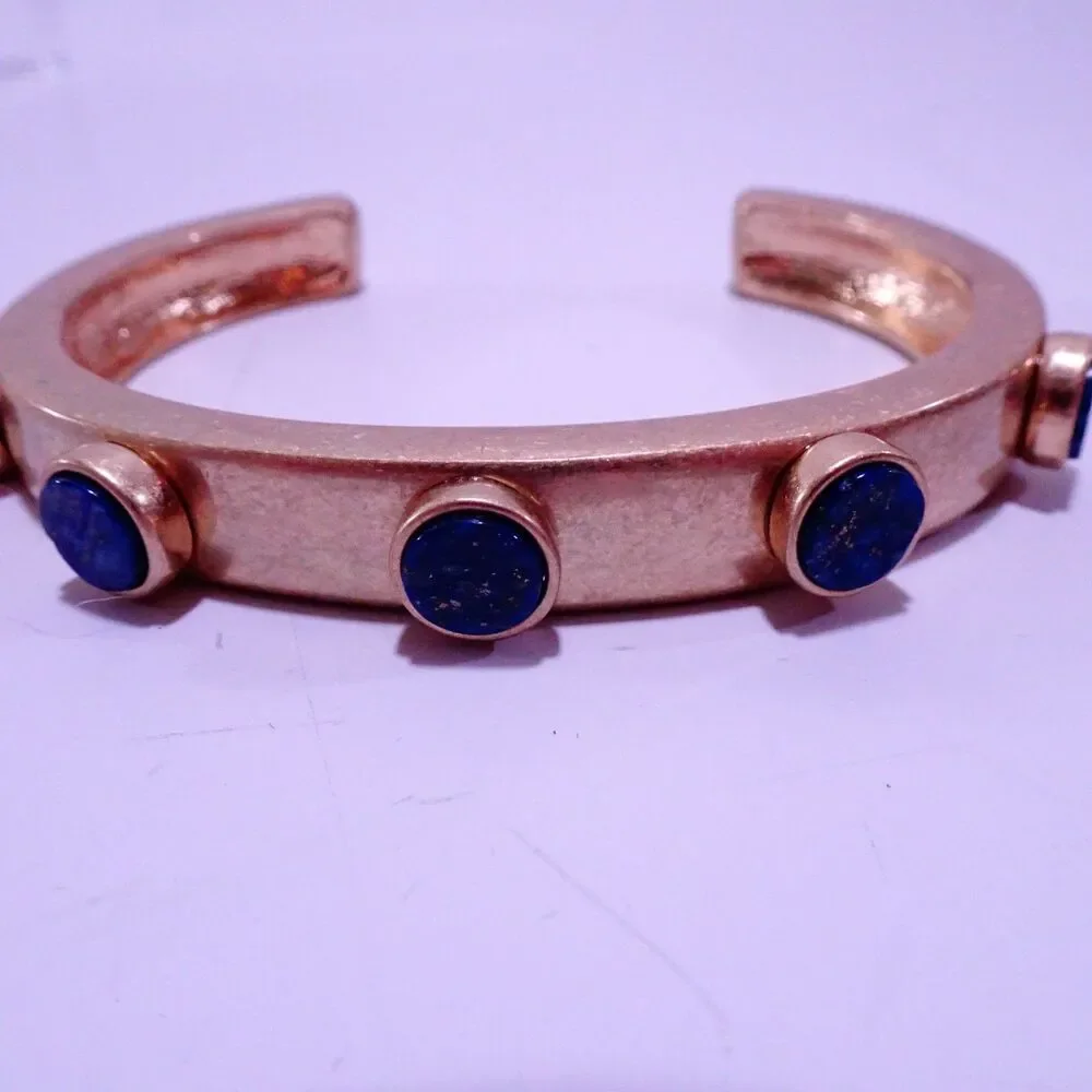 J.Crew Women's Matte Gold Blue Lapis Stone Cuff Bracelet NWOT 68